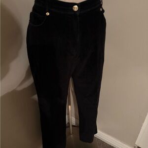 St. John Sport Black Velvet Pants with Gold Buttons